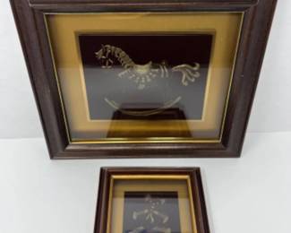 	Etched Metallic Gold Nursery Wall Art Duo - Rocking Horse & Teddy Bear