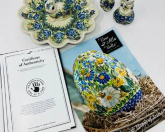 Kalich Polish Pottery Bunny Deviled Egg Dish & Salt & Pepper Shakers