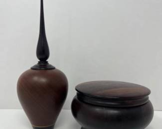 Hand Turned Wood Vessel & Lidded Dish Duo