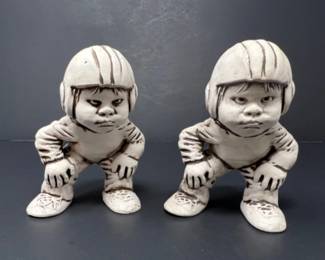 Vintage 1970s Ceramic Football Player Duo - 4"T