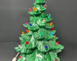 Vintage Green Ceramic Lighted Christmas Tree - 17"T