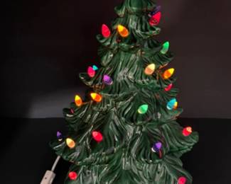Vintage Green Ceramic Lighted Christmas Tree - 17"T