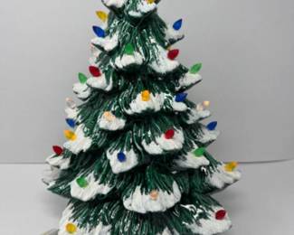 Vintage 15.5" Ceramic Lighted Christmas Tree - Flocked