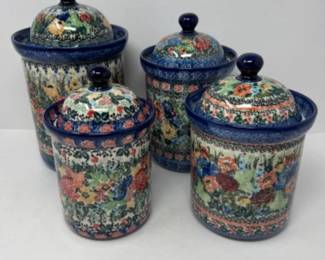 	NIB UNIKAT Blue Floral Polish Pottery Canister Set