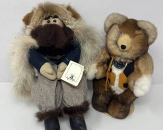 Vintage Handcrafted Gnome & Bear in REAL FUR