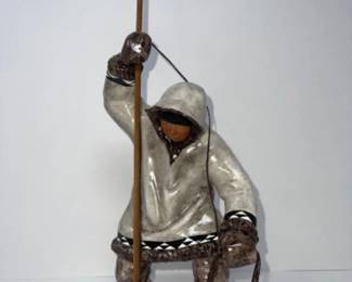 	1962 C. Alan Johnson Alaskan Ceramic Seal Hunter Figure - SIGNED