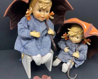 (2)Goebel Hummel Umbrella Girl Porcelain Dolls - 9.5"T