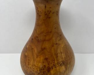 Turned Wood Burlwood Vase Signed JK - 11"T