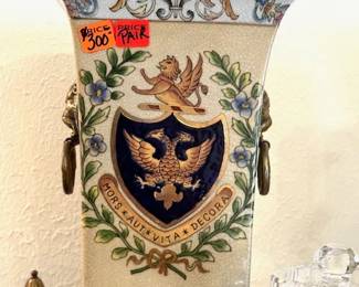 2 Porcelain and Brass  Antique Square Vases  $300 for the pair  