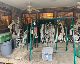 Christmas wooden Yard art 3 2seater rocking swing with Striped cushion and Canvas awning