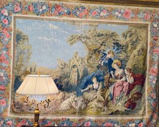 Mid-18 Century 12x8 European Tapestry and Golden Vintage marble Stand Lamp