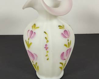 Fenton Art Glass hand Painted Vase - Signed