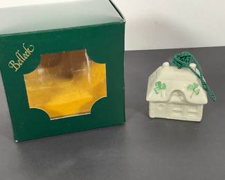 Belleek Porcelain 'Thatcher Cottage" Ornament /Bell