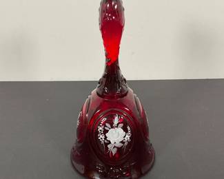 Fenton Red Glass Painted Bell - Signed
