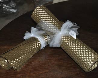 Set of 4 Gold-Tone Woven Pattern Rectangular Table Place Mats.  (Two Sets Available for $16 a Set)