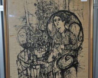 Signed Susan Bolt, Charlevoix Artist, Signed This Mid-Century Mixed Media Serigraph 24" x 32", ($165).