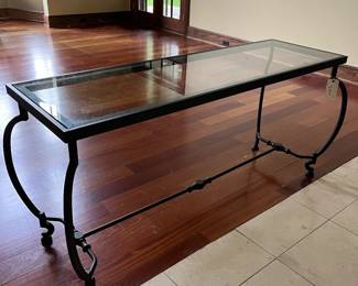 Absolutely Fantastic Dark Brown Wrought Iron Console/Sofa Table With Glass Topper 68"W x 30" H x 20"D, ($295).