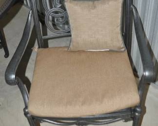 Another Up Close View of Two of these Brown Iron Outdoor Dining Arm Chairs Included in the Set