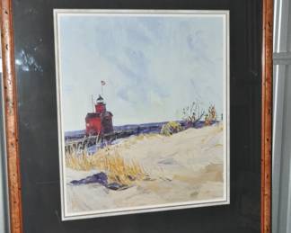 Local Artist Based out of Saugatuck, James Brandes, Double Pencil Signed this Beautiful 1999 Reproduction Titled "Big Red", Framed and Matted 25.5" x 37" Overall, ($265).