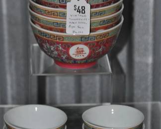 A Perfect Addition to Your Weekly Chinese Food Meal is This 8 Piece Vintage Longevity Mun Shou Porcelain Tea Cups & Rice Bowl Set. ($48).