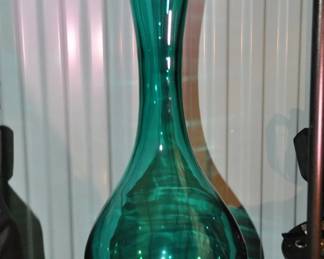 Mid Century Large 25" Teal Glass Vase, ($45)