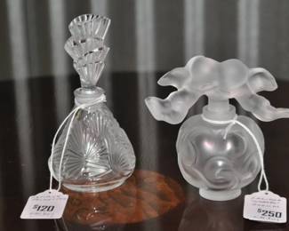 Spectacular Lalique "Nuages" Perfume Bottle ($250) Shown with a Beautiful Lalique "Palmettes" Perfume Bottle ($120)