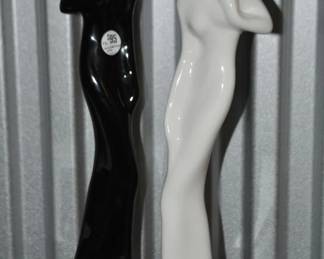 Wonderful Pair of Mid Century 17.5" Black and White Lacquer Female Figurines, ($95 pair)