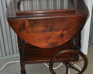 What a Piece!  Vintage Mahogany Drop-Leaf Tea Cart with a Removable Glass Serving Tray, A Must Have for A Regular Tea Drinker!  28"- extends to 39"- 28"H, ($175).