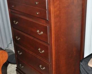 Adding to the Morigeau-Lepine Bedroom Furniture is this Stunning Five-Drawer Cherry Wood Dresser. 32.5"W x 48"H x 21"D, ($395).