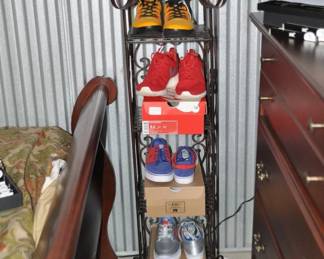 Great 4 Tier Bronze Display Unit, 64"H x 14"w, ($115) Shown with an Amazing Collection of Men’s Athletic Shoes, Size 8-8 1/2 