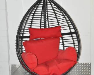 Fantastic Dura Soleil Lucerne Hanging Wicker Chair with Red Olefin Cushion on Steel Frame, 225lb Capacity, 40"w x 61.5"h x 35"d. $245