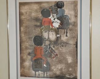 Graciela Rodo Boulanger, (b. 1935) Bolivia, Artist Proof and Pencil Signed Limited Edition Lithograph, "Three Figures Riding Bulls" 28' x 34.25" ($495)