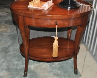 Stunning Milling Road for Baker Mahogany Oval Side Table with Single Drawer and Lower Shelf, Two Available, 30”W x 28”H x 22”D. ($485 Each) 