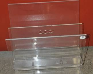 Mid-Century Clear Acrylic Divided 2-Section Magazine Holder, W 14” x H14” x D10” ($95)
