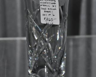 Pictured is 1 of Our Set of 6 Rare Waterford Signature 6" Etched Crystal Highball Glasses by John Rocha for Waterford. ($360 set of 6)