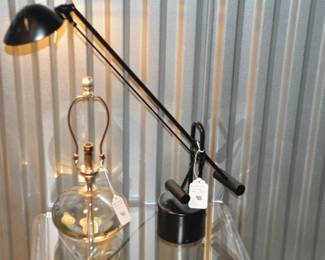 Lovely Heavy, Glass Globe, 15” Table Lamp ($145) Shown with a Modernist Milano Collection Black Metal Halogen Desk Lamp ($95)