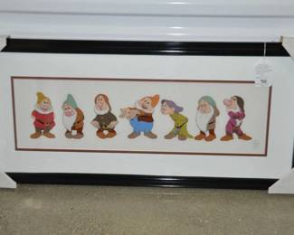 Disney's, "Snow White & The 7 Dwarfs, Time to Wash Up" is Framed & Matted with PlexiGlass Covering.  Item Comes with COA & Original Box, Slight Watermarking on Back of Frame & Scratching in Plexiglass 34" x 15.5" Overall, ($150).