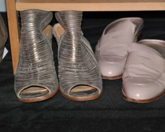 Super Comfy Metallic Silver Open Toe Paul Green Booties, ($35) Shown with a Pair of AGL Beige Slides ($35). Both Size 9