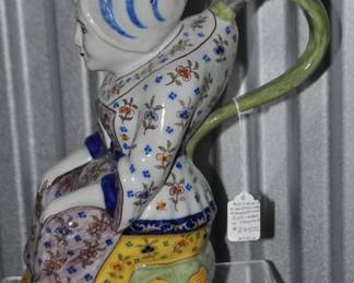 Unique and Lovely in All the Fine Details is a Large Earthenware "Jacqueline" Jug, Signed Mont St. Michel 499 and Features A Pewter Thumb-Flip Lid, 13.5" H ($395)