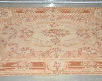 Feminine In Nature, Vintage Hand-Made French Aubusson Needlepoint Area Rug with Floral Motif in Peach & Pink Palette 4' x 6', ($295).