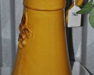 Wonderful Golden Yellow 11" Ceramic Pitcher with Fleur De Les Design. ($45)