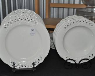 Perfect for Holiday Entertaining are a Set of Pier One White Embossed 10.5" Dinner Plates and 9.5" Rimmed Salad Plates, 12 Each. $145