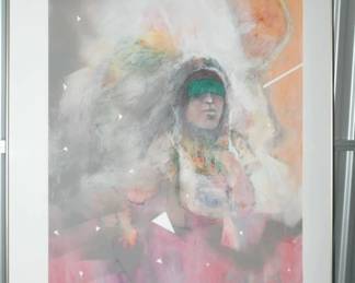 This is So Cool in Person! Signed Harold E. Larson (b.1935) Is An American Artist Based Out of Santa Fe, This Large Mixed Media On Paper, 38" x 48", ($495).