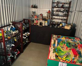 Overall View of Our Fantastic Toy & Disney Sericel Showrom Featuring A Wonderful Assortment of Vintage Lego Sets, Vintage Playmobil, Authentic Brio Train Pieces, Vintage Papo Medieval Knights and More.