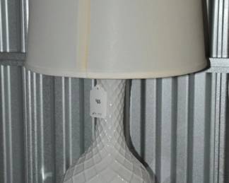 Great Petite White Glazed Ceramic Table Lamp with White Shade, ($65)