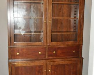 This Lovely China Cabinet or Display Case is Made from Solid Wood and Features 4 Doors, 2 Drawers, Brass Hardware and 3 Adjustable Shelves 64"W x 88"H x 18"D, ($1095).