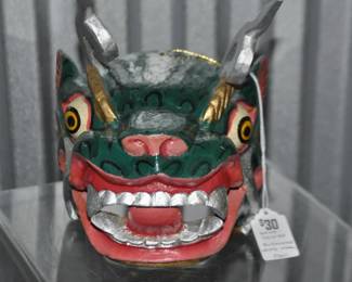 Hand Carved and Colorfully Painted Chinese Wooden Ceremonial Dragon Wall Mask ($30)
