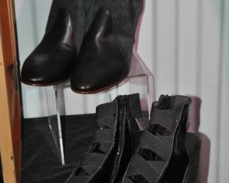 Gorgeous Black Leather and Suede Chloe Boots, Made in Italy Size 9, ($130-SOLD) Shown with A Pair of Black Patent Ballerina Stretch Front, Made in Europe Size 41 ($30)