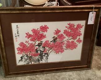 Beautifully Framed Signed and Sealed Cherry Blossom Watercolor 37" x 28" $350