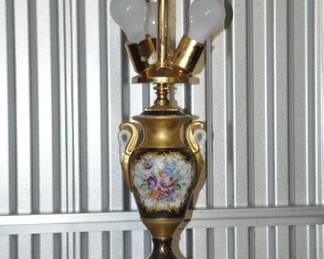 Vintage LaBarge Hand Painted Porcelain & Gilt Gold 3-Light Table Lamp ($450 Pair)